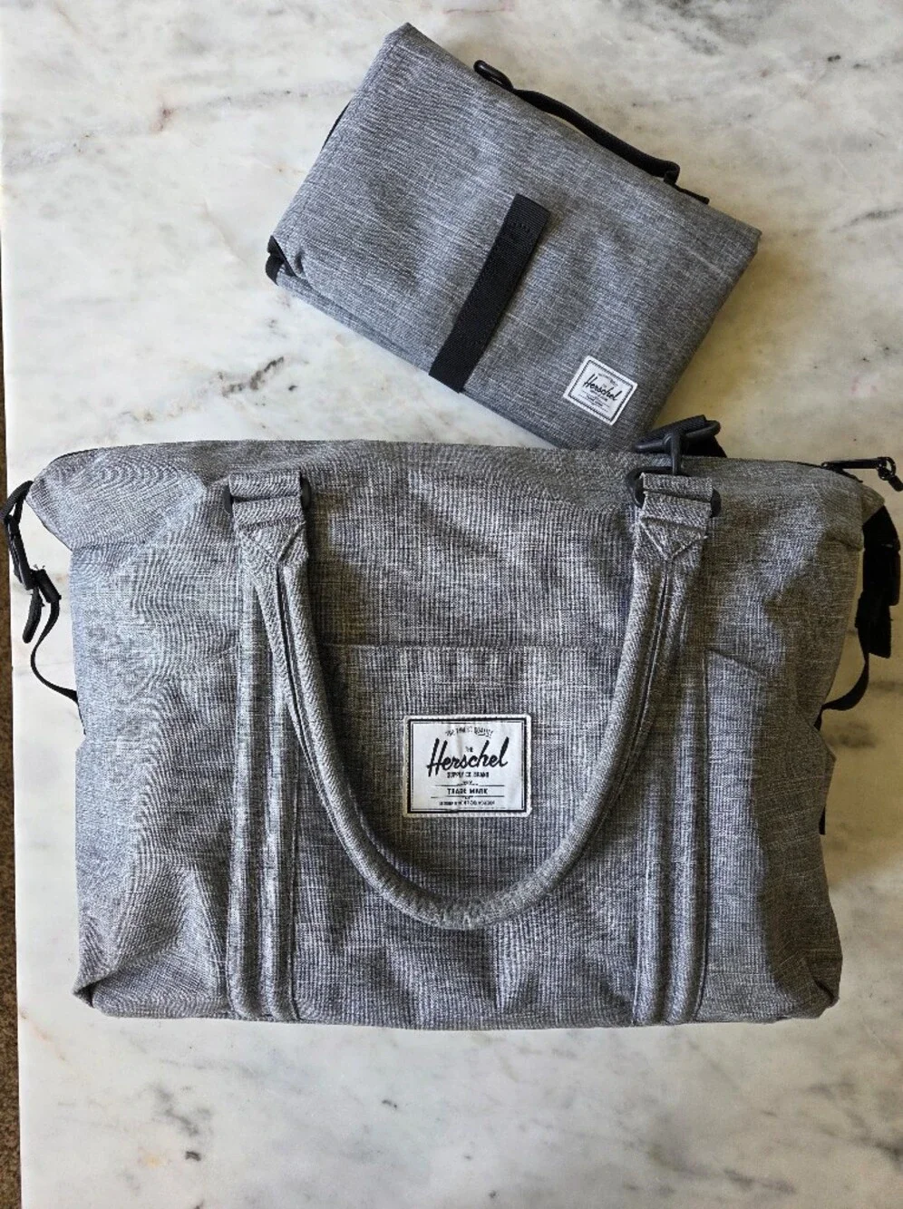EUC Herschel Grey Travel Duffel Bag/Diaper/Maternity Bag